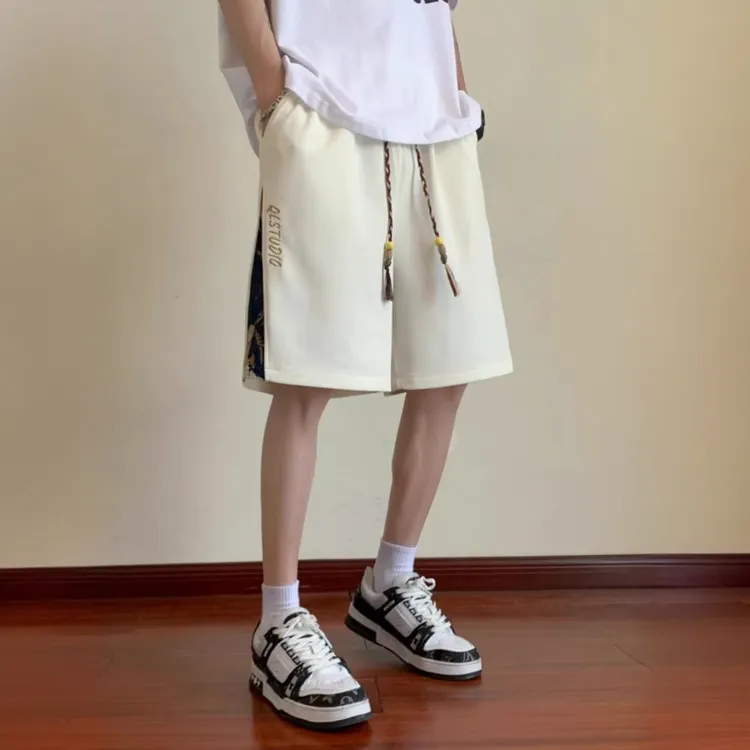 殿若中国风休闲短裤男薄款沙滩五分裤过潮夏季休闲裤刺绣外穿中裤