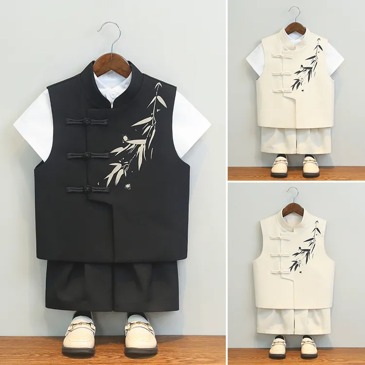 男童新中式国风西装套装儿童小主持人服装演出服男孩中山装礼服