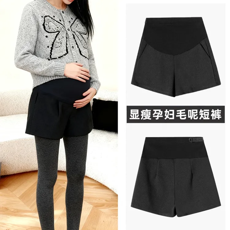 黑色孕妇短裤女春秋冬外穿高腰显瘦潮流宽松阔腿百搭休闲韩版孕装