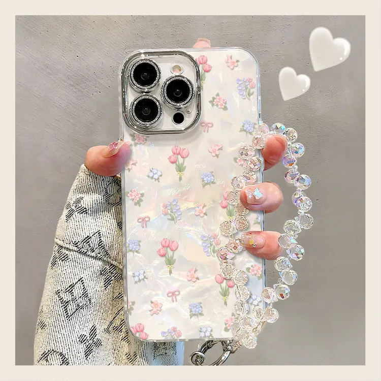 ins郁金香手链适用苹果16promax手机壳13高级感15轻奢14全包韩风