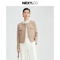 【晨粉专享价】秋季气质小香风烫金纽扣圆领短外套女