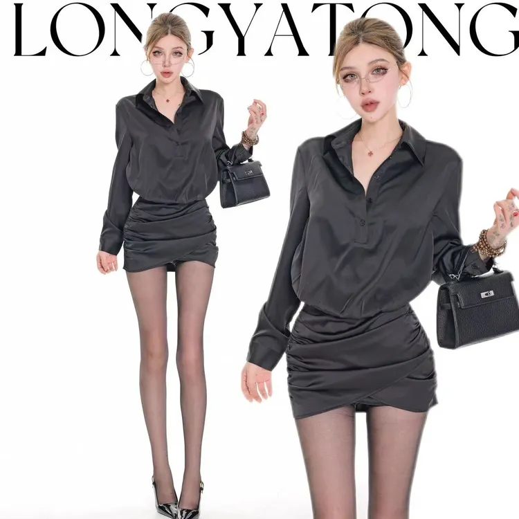 龙牙童推荐【衬衫裙】显瘦秋冬内搭连衣裙黑色包臀裙小妈裙百搭长袖