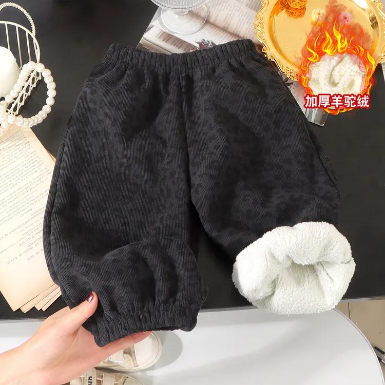 冬季A类男女童碎花加绒裤保暖百搭保暖裤豹纹儿童裤子童装休闲裤