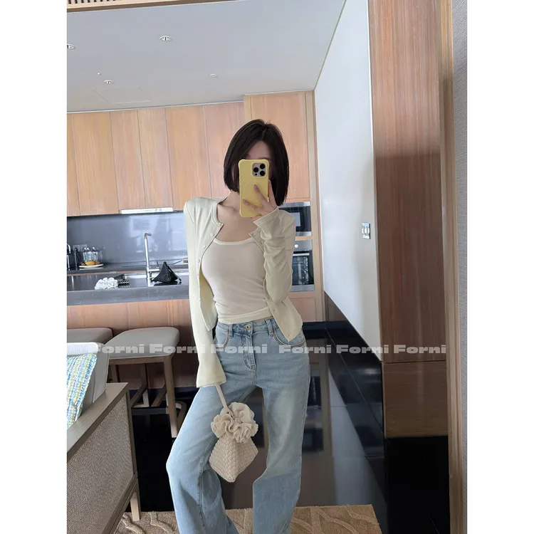 FORNI 人手n件永久背心 夏季短款打底衫U领修身桑蚕丝吊带上衣女