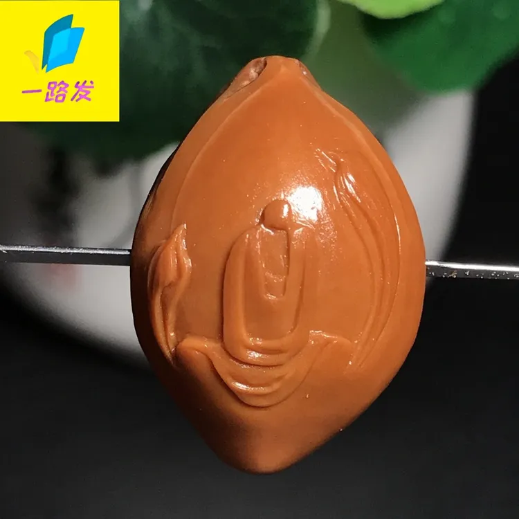 橄榄核三通纯手工雕刻铁核无相佛配饰文玩核雕单籽手串配件配珠
