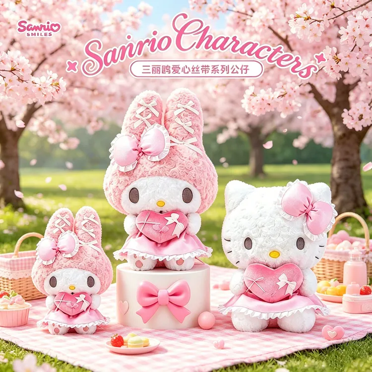 名创优品美乐蒂kitty爱心丝带坐姿毛绒玩偶公仔生日送女闺蜜礼物