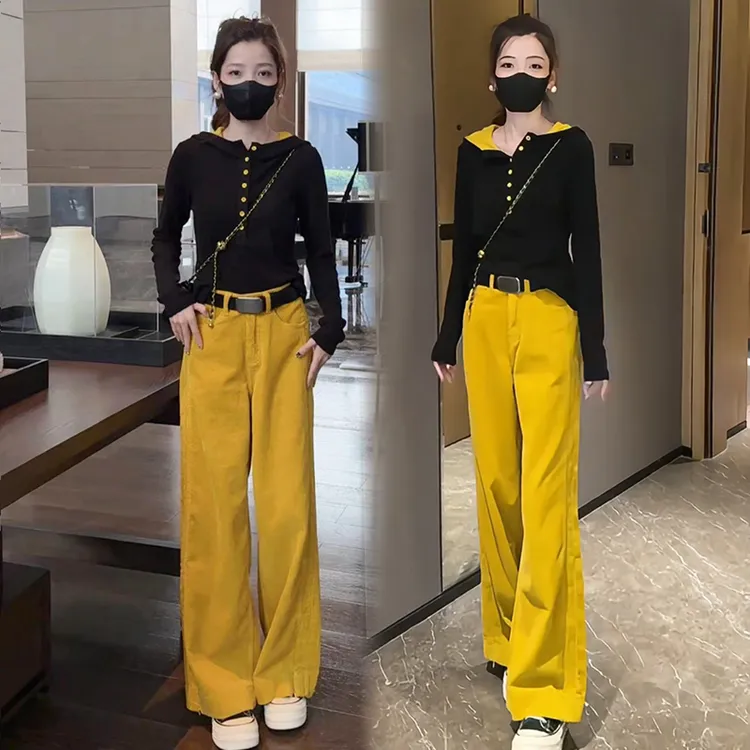 时尚套装女2025秋季新款时髦洋气连帽长袖上衣高腰显瘦直筒裤套装