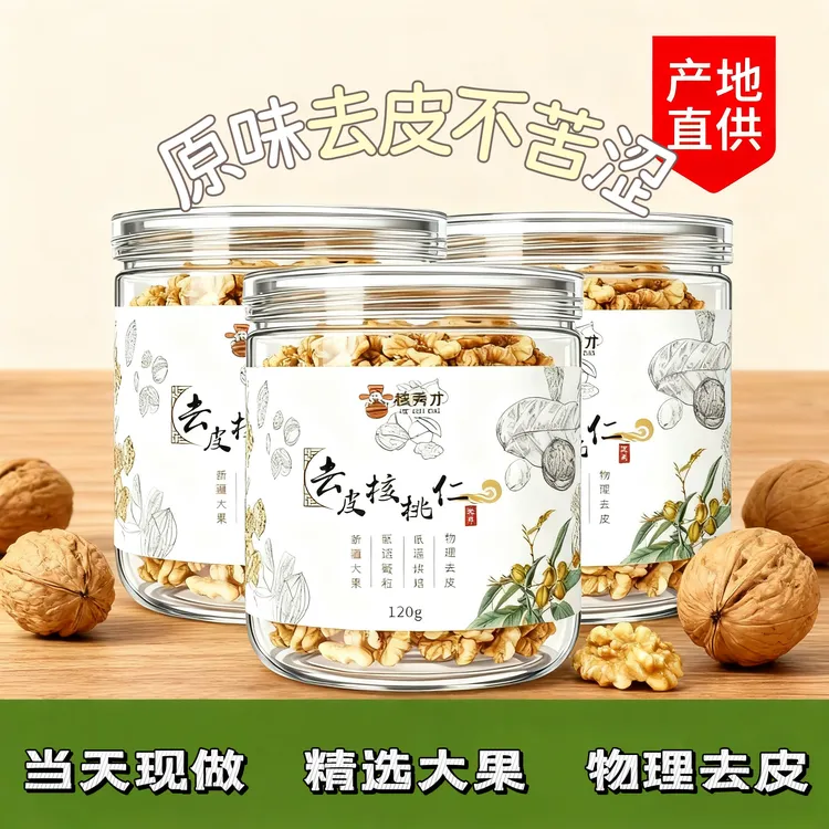 当季烘干脱皮核桃仁原味饱满营养健康香脆可口零食选用大果品质