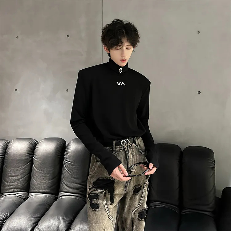 美式高领修身内搭长袖t恤男款秋冬季痞帅炸街cleanfit打底衫上衣