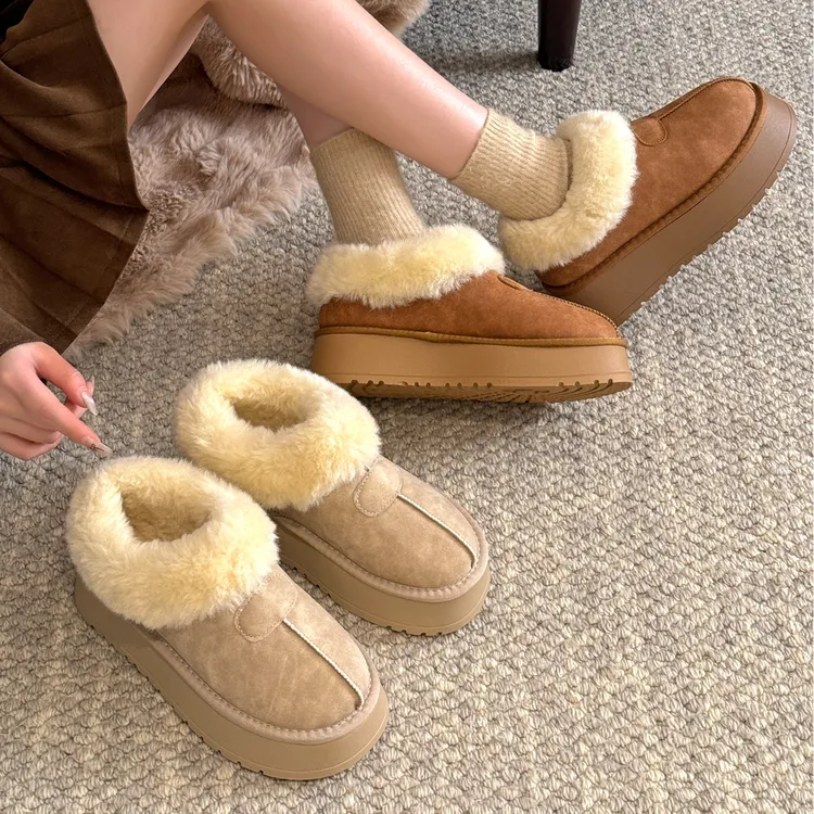 贾不假女士保暖防滑棉鞋2025新款冬季加绒厚底短筒棉靴大东北爆款