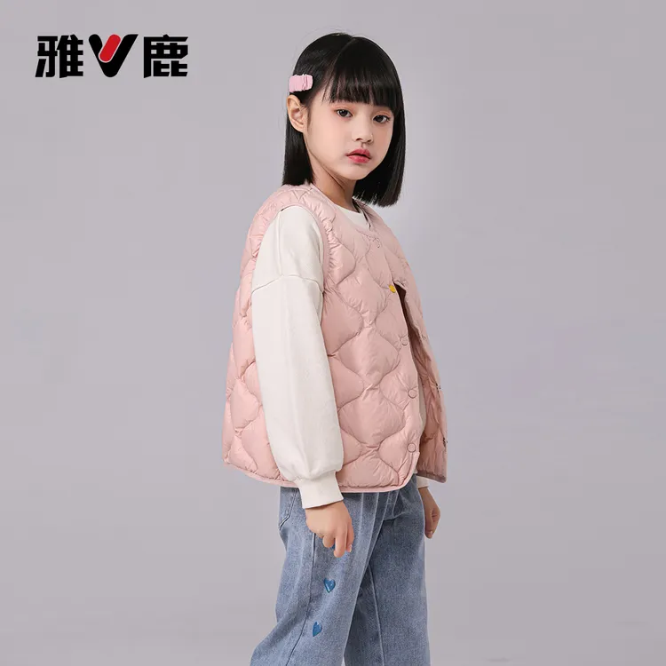 TJ雅鹿儿童男宝羽绒内胆90白鸭绒无领女羽绒马甲背心轻薄秋冬保暖