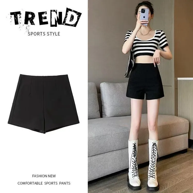 夏季高腰百搭小个子热裤显瘦短裤女款黑色新款薄款外穿时尚