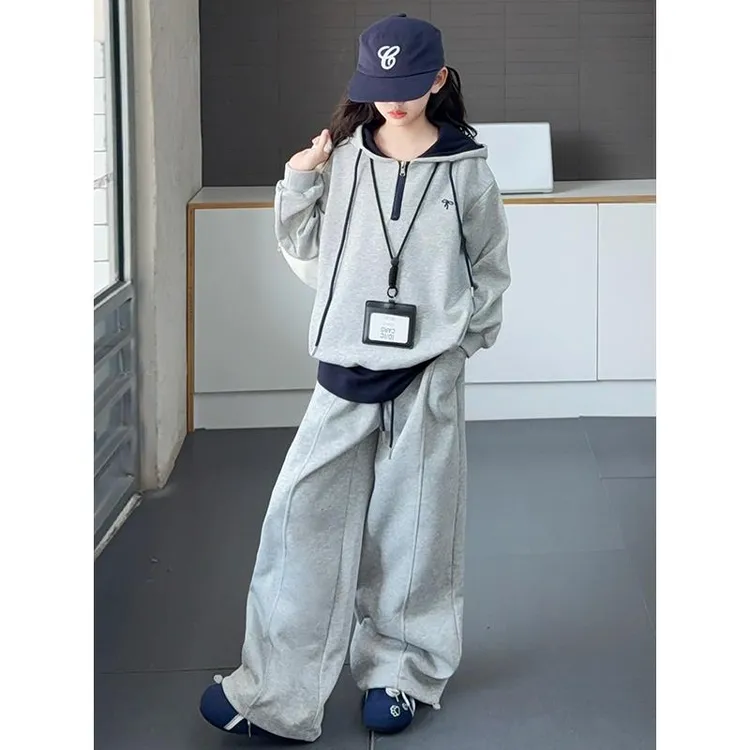 女童套装春秋款2025新款儿童秋装卫衣中大童休闲百搭套头衫两件套