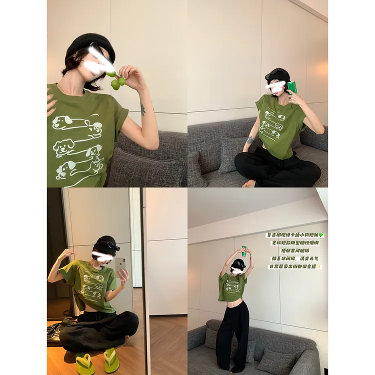 纯棉卡通印花圆领短袖T恤女夏季新款韩系宽松显瘦出片漂亮衣服