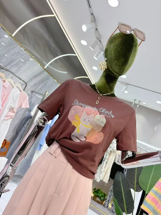 卡通印花法式夏季吸汗短袖极简风T恤半袖百搭宽松夏款