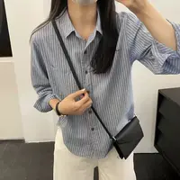 小个子条纹休闲衬衫长袖2025春秋季新款百搭上衣女士纯棉宽松上衣