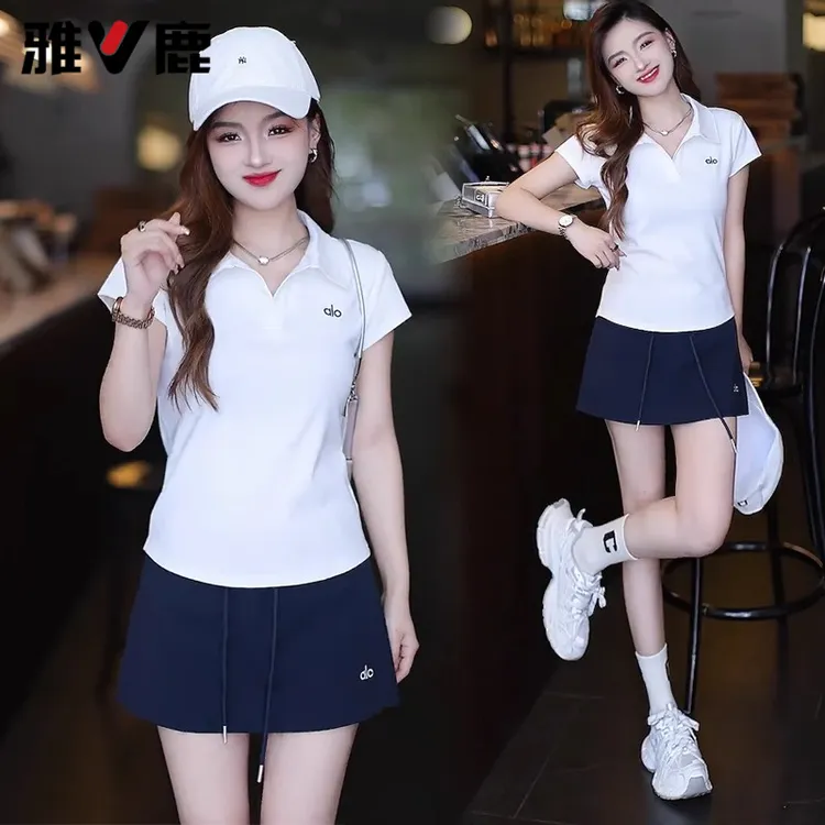 雅鹿时尚休闲套装女夏季2025新款洋气POLO衫半身裙裤裙运动两件套