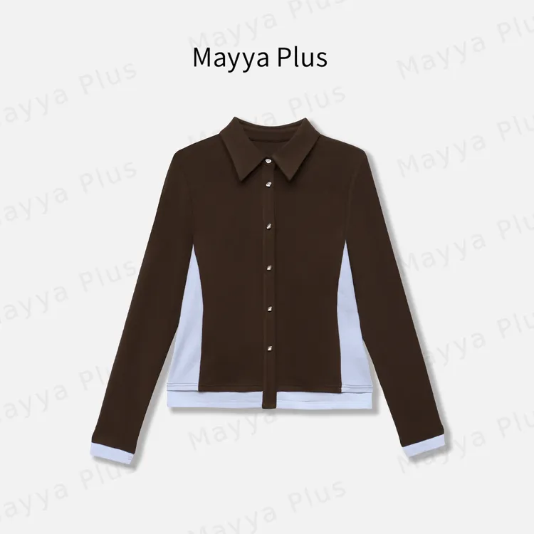 【秋的底色】Mayya Plus麦芽定制撞色Polo领百搭针织开衫女32536798