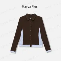 【秋的底色】Mayya Plus麦芽定制撞色Polo领百搭针织开衫女32536798