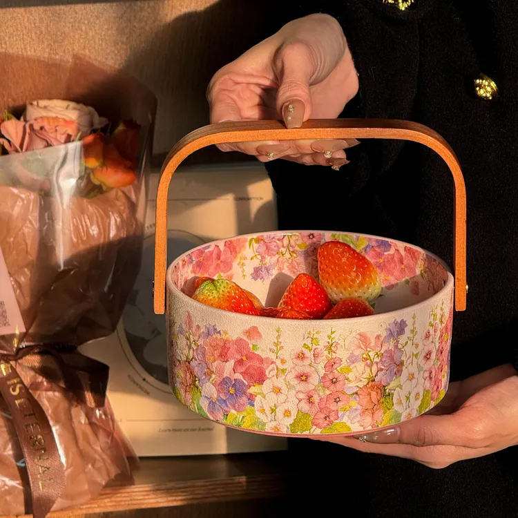 《华典》繁花似锦粉色—6英寸水果提篮野餐手提创意风格沙拉碗