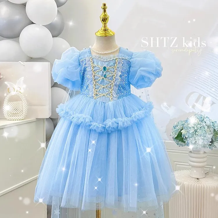 高定女童爱莎公主裙夏季重工冰雪奇缘艾莎连衣裙生日礼服爱沙裙子