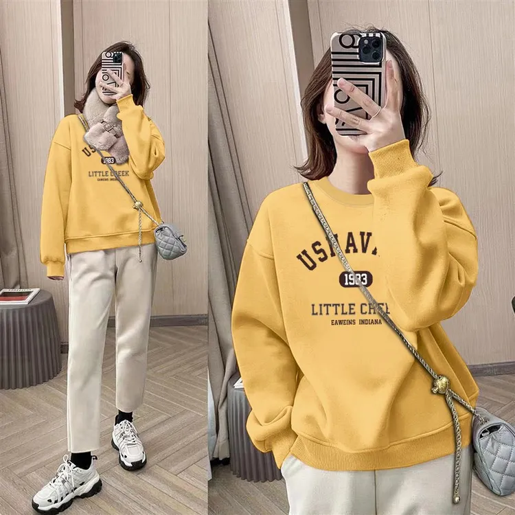 小个子圆领卫衣女士2025秋冬季新款减龄胖mm宽松休闲套头百搭外套