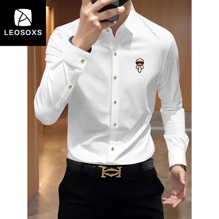 高端潮牌痞帅薄款弹力修身衬衣免烫抗皱商务休闲百搭男士长袖衬衫