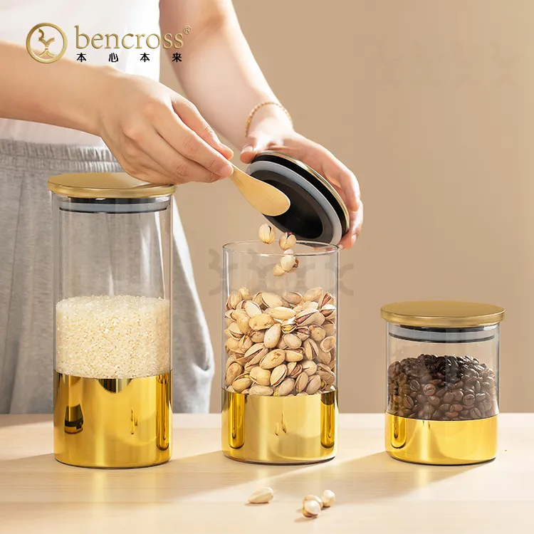 bencross/本心本来家用防潮带盖预包装玻璃透明密封罐咖啡茶叶罐