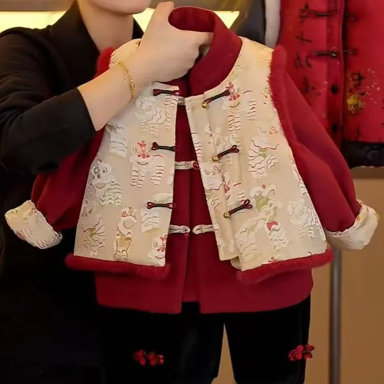 男童唐装拜年服汉服两件套冬季2025新年儿童国风加厚过年服少爷装