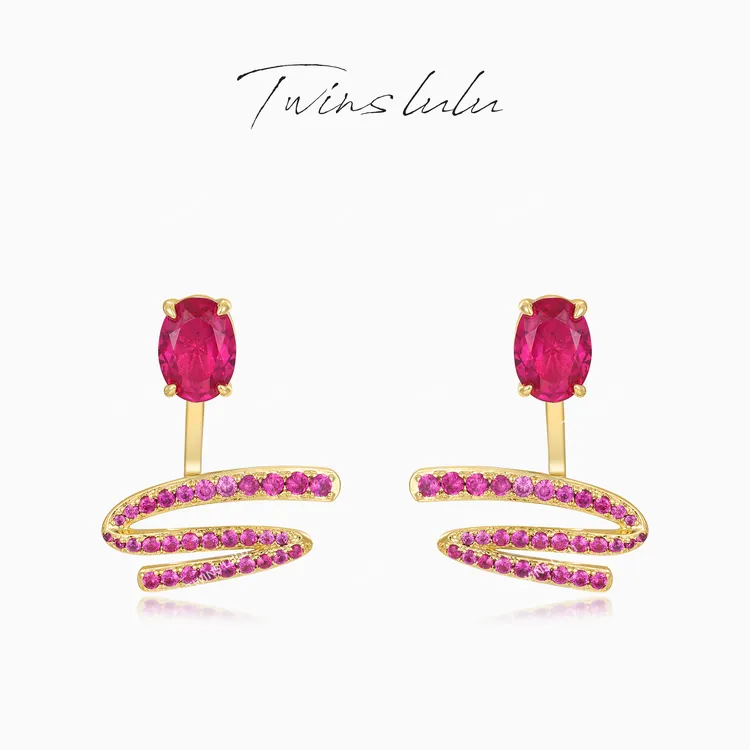 TWINS LULU 【红韵金蛇】精致时尚百搭轻奢风圆形红色耳环TSL3251