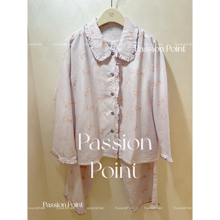 PassionPoint花边薰衣草紫蝴蝶结A类可爱少女长袖长裤睡衣