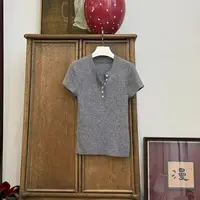 MYL 2025夏季新品桑蚕丝灰色针织衫圆领半开领短袖套头休闲上衣