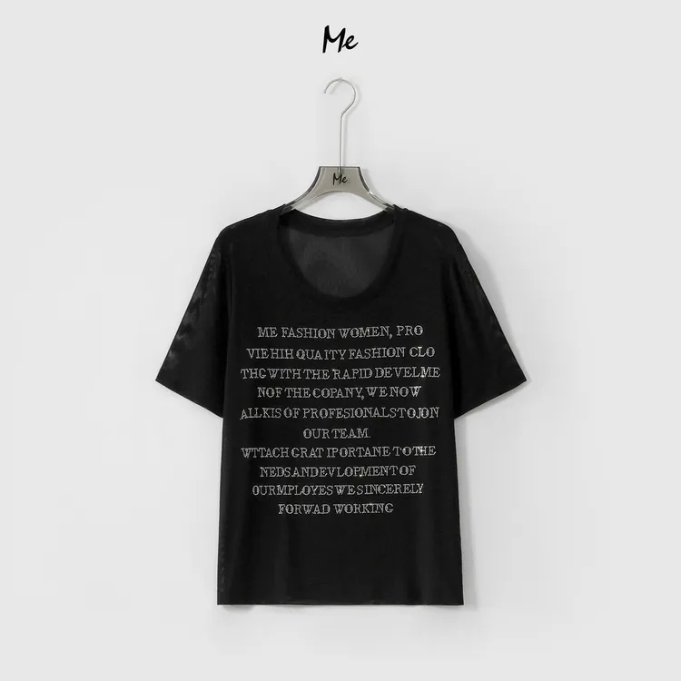 ME【巴黎旧报】冰柔Q弹重工烫钻显瘦时尚百搭休闲短袖T恤MESS5139