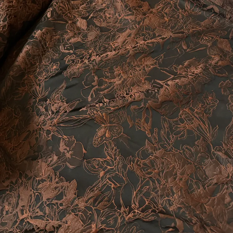 枣咖蝴蝶国风安稳春秋提花织锦布料面料色织挺括阔腿裤风衣马甲