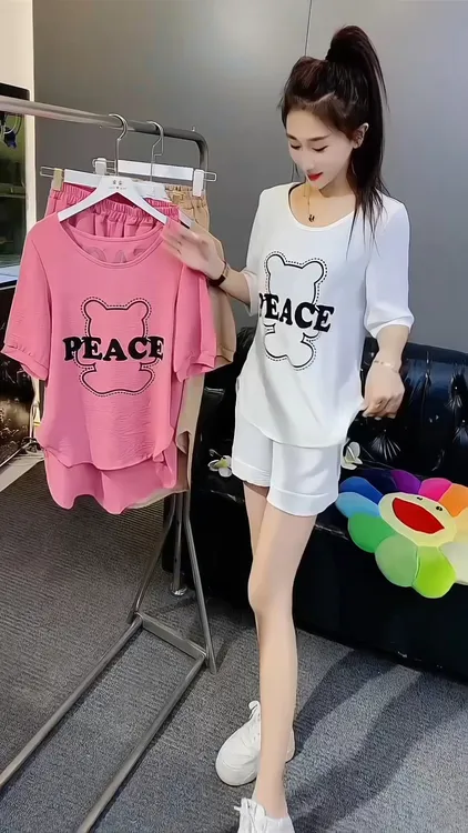 两件套女装短袖夏装短裤夏季减龄时尚套装百搭休闲风韩版印花洋气