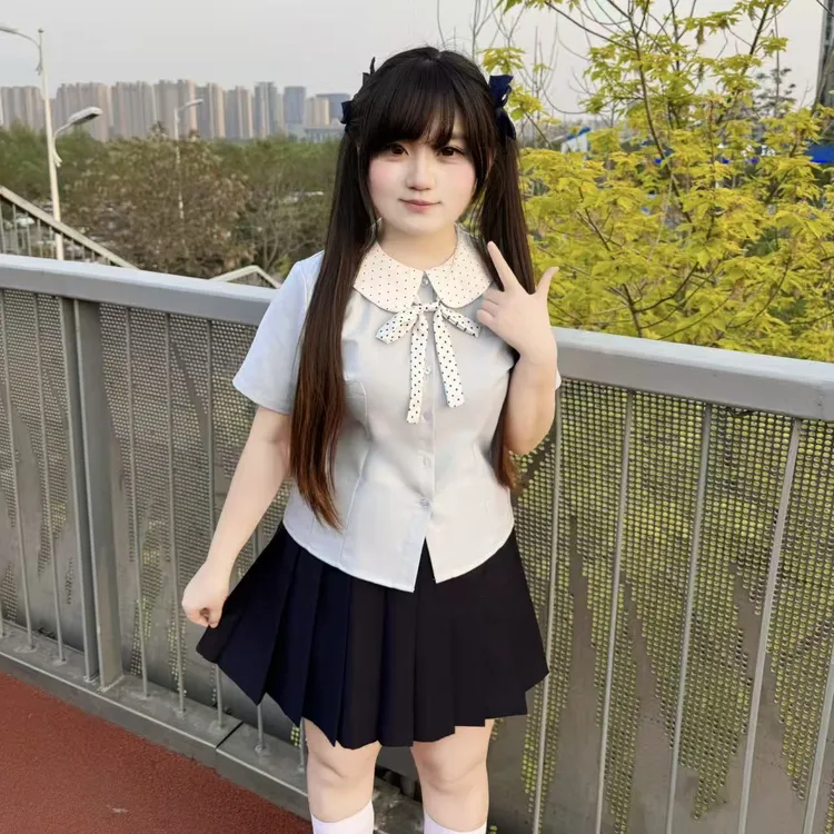 【青空学院】蜜罐娃娃jk短袖衬衫夏季制服套装收腰衬衫蓝粉色刺绣款