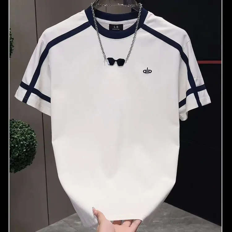 拼接撞色设计刺绣字母短袖2580