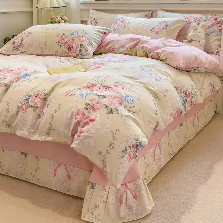 四件套学生法式床品水洗棉床上用品开学床单被套宿舍秋冬款三件套