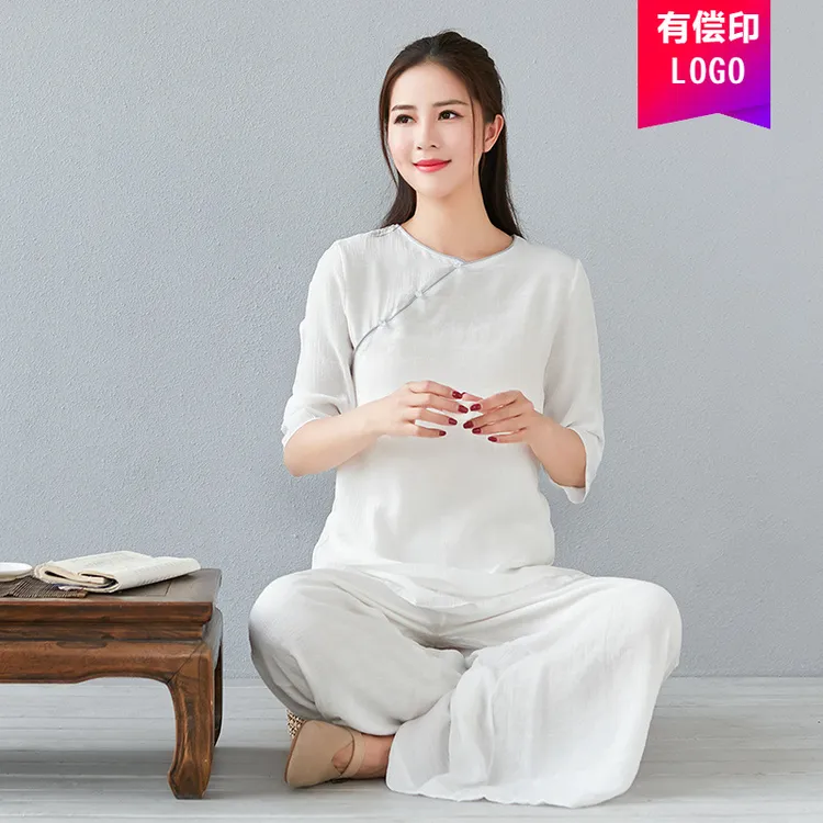 修禅服女套装春夏打坐棉麻中式居士服佛系禅意中国风唐装复古茶服