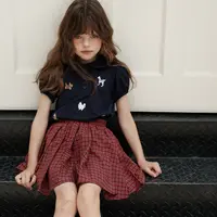 史豌豆女童小熊polo衫红色格子裙套装 Y4333 K1928