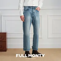 FULL MONTY纯棉水洗高腰牛仔裤蓝色宽松微喇休闲裤男士2025新款