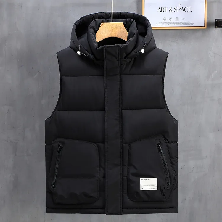 可拆卸帽马甲男款秋冬无袖外套加厚潮流坎肩休闲学生马夹外穿背心