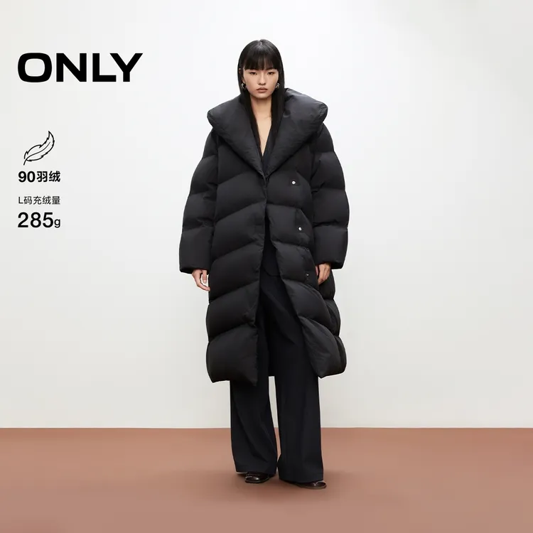 【90白鸭绒】ONLY2025冬季新款长款宽松羽绒服女休闲保暖|125412003