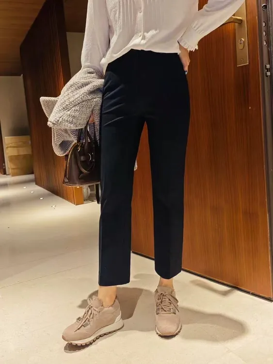 小黑裤。九分。四面弹罗马布显瘦休闲裤外穿裤子2203L