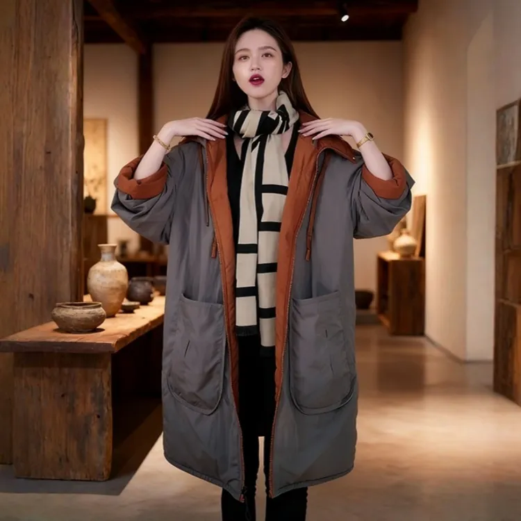 2026秋冬洋气宽松显瘦连帽棉服外套新款时尚加厚保暖双面穿棉衣女