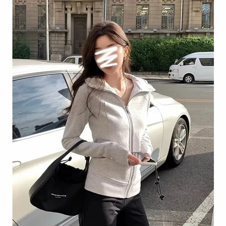 爆款连帽卫衣外套女2025春季新款欧货拉链开衫运动显瘦设计感上衣