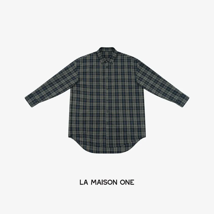 LA MAISON ONE  复古休闲绿慵懒宽松经典格子衬衫L253C057