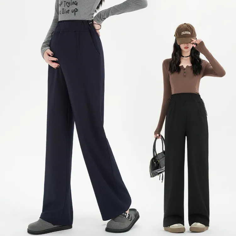 【M-4XL】孕妇裤子秋冬季宽松大码直筒休闲阔腿裤设计感显瘦裤