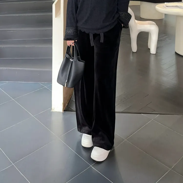 微胖女装【必备神裤】金丝绒加绒直筒阔腿裤新款百搭女神秋冬1173