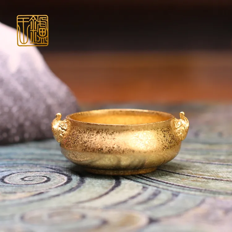 炉王6#象鼻耳雪花金炉黄铜居家玄关办公室书房摆件礼品铜工艺品